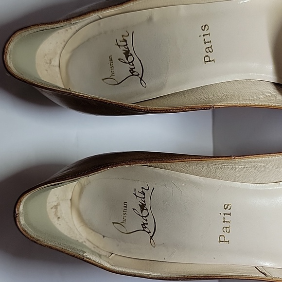 Christian Louboutin Leather red bottoms D'Orsay tan peep toe pumps 39.5 - Picture 11 of 13